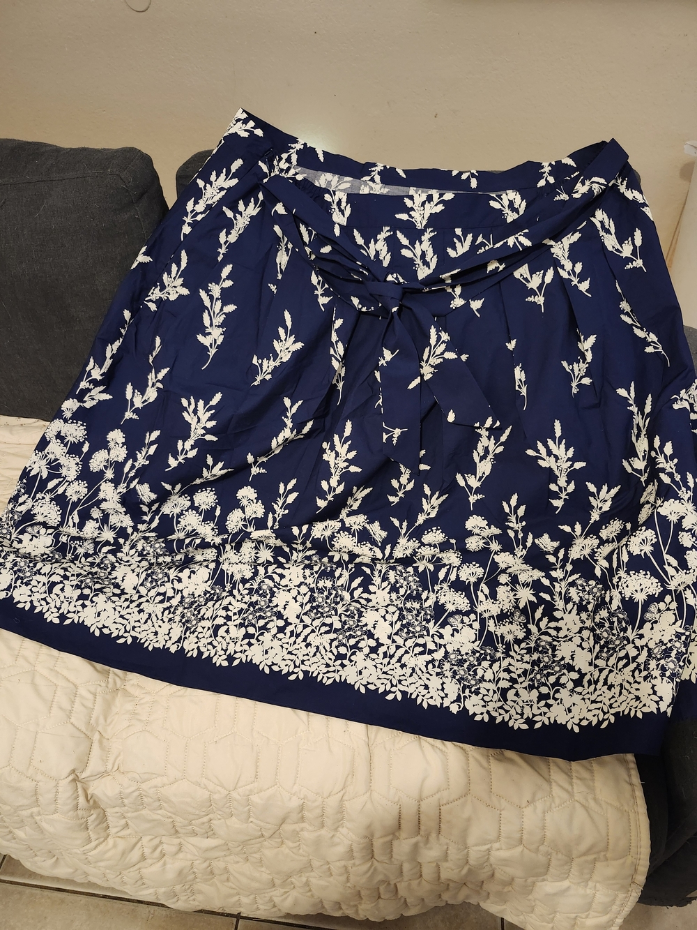 Talbots Navy and White Floral A-Line Skirt